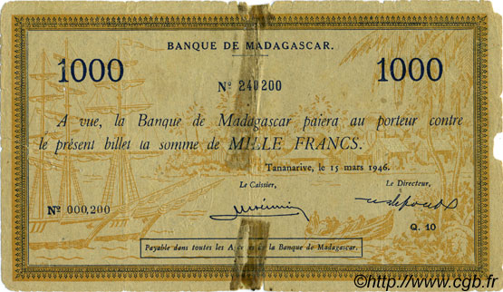 1000 Francs MADAGASKAR  1946 P.043 SGE