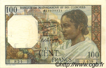 100 Francs MADAGASCAR  1950 P.046a XF+