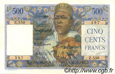 500 Francs MADAGASKAR  1958 P.047b fST