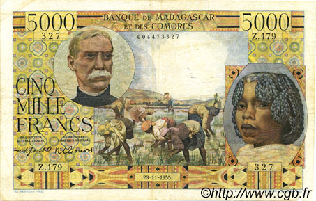 5000 Francs MADAGASCAR  1955 P.049b MB