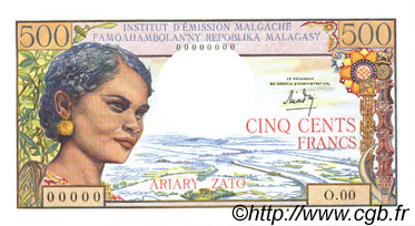 500 Francs - 100 Ariary MADAGASCAR  1964 P.058 FDC