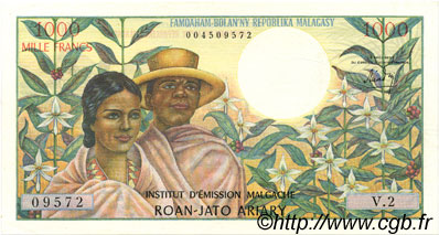 1000 Francs - 200 Ariary MADAGASCAR  1966 P.059a XF