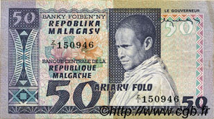 50 Francs - 10 Ariary MADAGASCAR  1974 P.062a MBC+