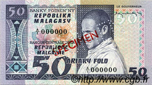 50 Francs - 10 Ariary MADAGASCAR  1974 P.062s UNC