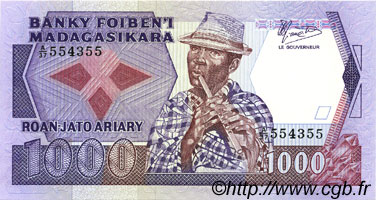 1000 Francs - 200 Ariary MADAGASCAR  1983 P.068b UNC