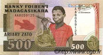 500 Francs - 100 Ariary MADAGASCAR  1988 P.071a UNC-