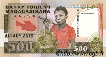 500 Francs - 100 Ariary MADAGASCAR  1988 P.071b UNC