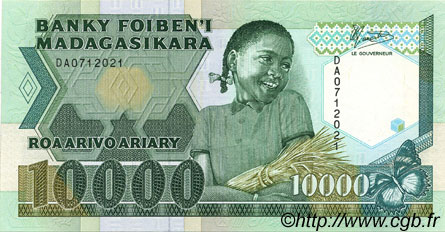 10000 Francs - 2000 Ariary MADAGASCAR  1988 P.074a q.FDC