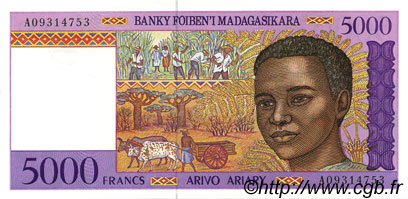 5000 Francs - 1000 Ariary MADAGASCAR  1994 P.078a UNC