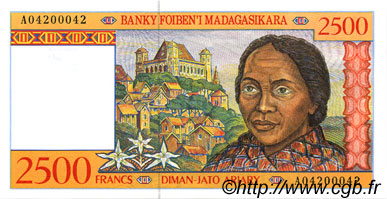 2500 Francs - 500 Ariary MADAGASCAR  1998 P.081 UNC