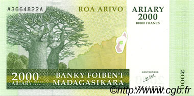 10000 Francs - 2000 Ariary MADAGASCAR  1998 P.083 UNC
