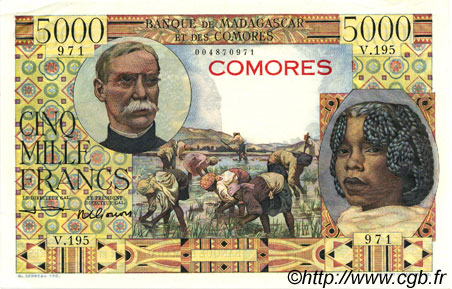 5000 Francs KOMOREN  1963 P.06c fST+