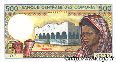 500 Francs KOMOREN  1986 P.10- fST+