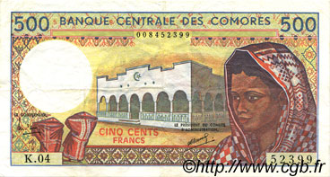 500 Francs KOMOREN  1986 P.10- fVZ