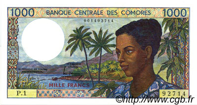 1000 Francs COMORAS  1986 P.11a FDC
