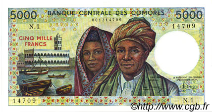 5000 Francs COMORAS  1986 P.12a SC+