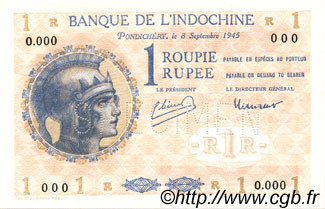 1 Rupee - 1 Roupie FRENCH INDIA  1945 P.04es UNC