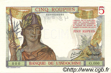 5 Roupies FRENCH INDIA  1937 P.05bs UNC-