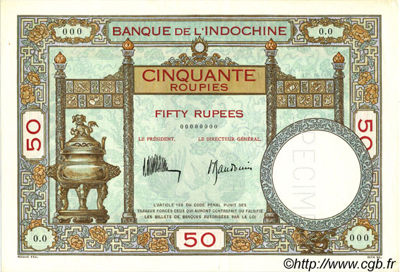 50 Roupies FRENCH INDIA  1936 P.07as UNC-