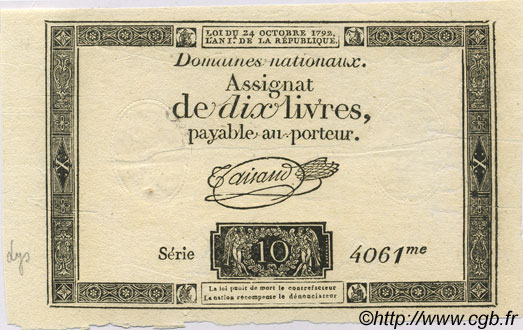 10 Livres FRANCE  1792 Laf.161a AU