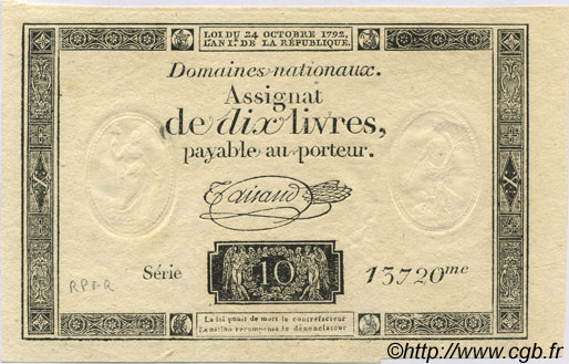 10 Livres FRANCE  1792 Laf.161b pr.NEUF