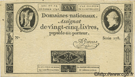 25 Livres FRANKREICH  1792 Laf.162 fVZ