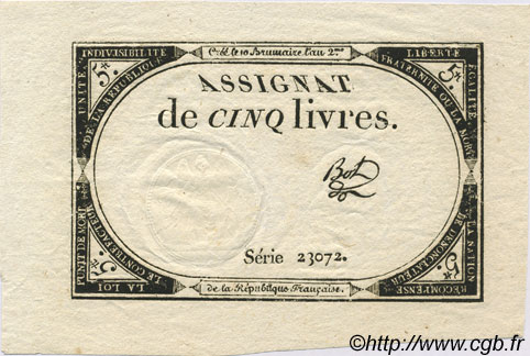 5 Livres FRANCIA  1793 Laf.171 q.FDC