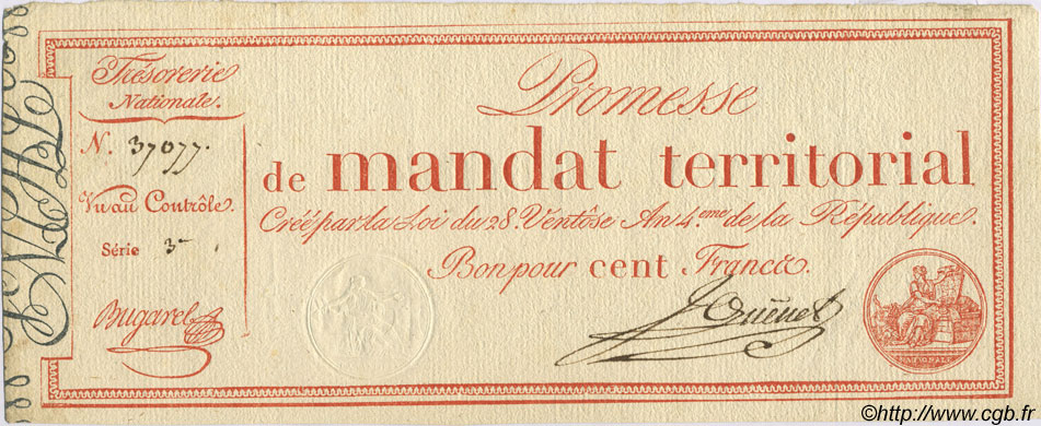 100 Francs FRANCE  1796 Laf.201 XF