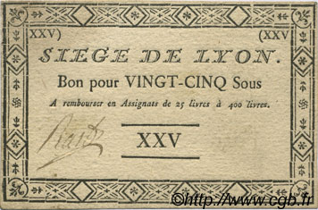 25 Sous FRANCE regionalism and various Lyon 1793 Laf.254a XF