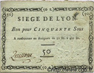 50 Sous FRANCE Regionalismus und verschiedenen Lyon 1793 Laf.254b VZ