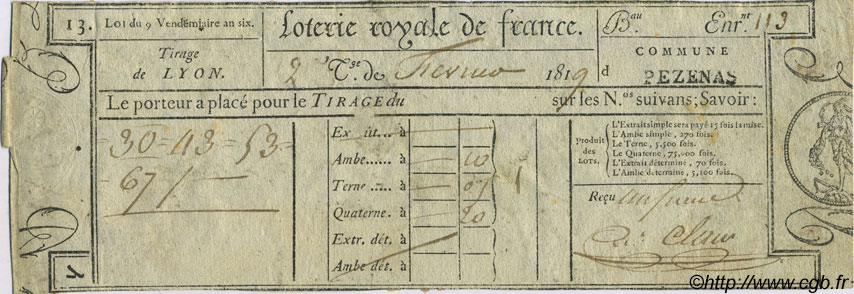 1 Franc FRANCE Regionalismus und verschiedenen  1819 Laf.-- SS