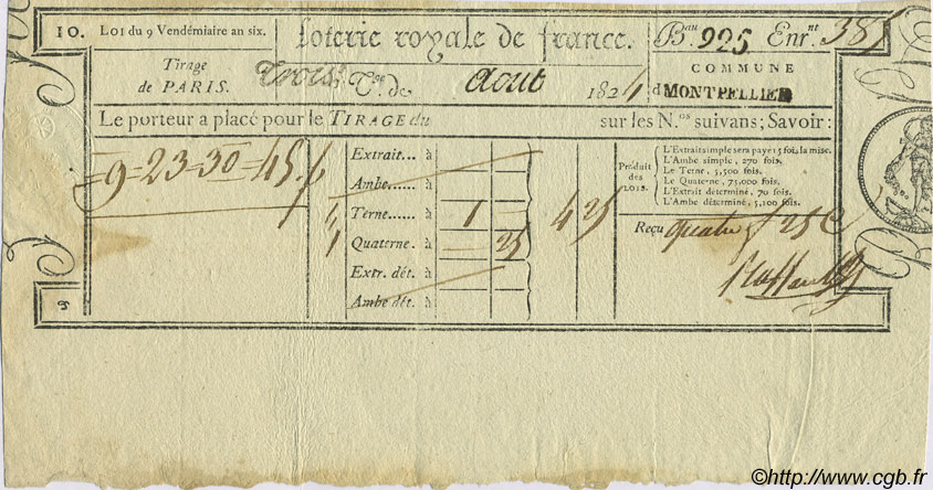 4,25 Francs FRANCE Regionalismus und verschiedenen  1824 Laf.-- VZ