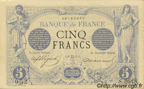 5 Francs NOIR FRANCIA  1873 F.01.18 SPL