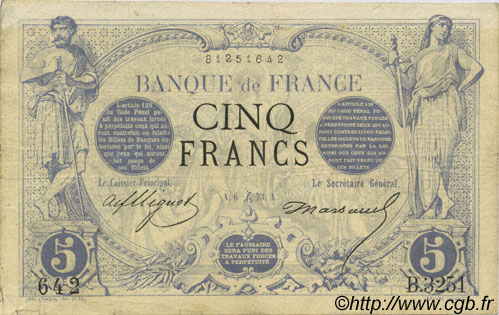 5 Francs NOIR FRANCE  1873 F.01.24 F