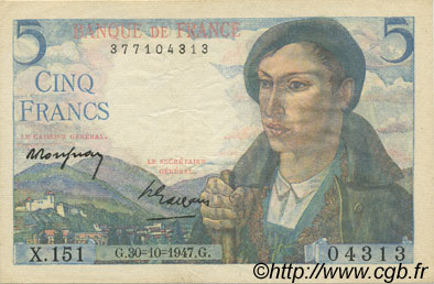 5 Francs BERGER FRANCE  1947 F.05.07 AU+