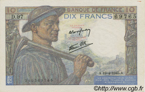 10 Francs MINEUR FRANCIA  1945 F.08.13 SC+