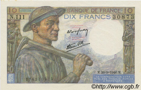10 Francs MINEUR FRANCE  1946 F.08.15 AU