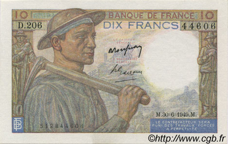 10 Francs MINEUR FRANCIA  1949 F.08.22a SC