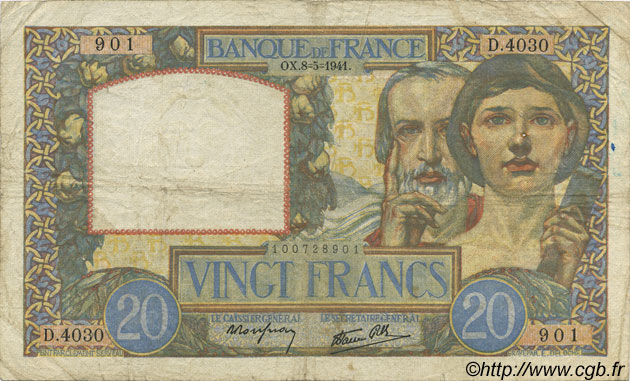 20 Francs TRAVAIL ET SCIENCE FRANCIA  1941 F.12.14 MB
