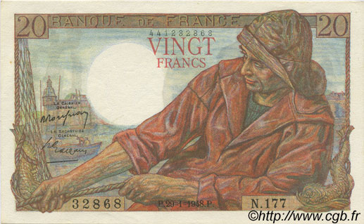 20 Francs PÊCHEUR FRANCIA  1948 F.13.12 q.FDC