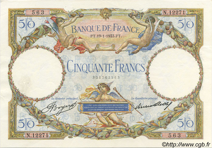 50 Francs LUC OLIVIER MERSON type modifié FRANKREICH  1933 F.16.04 VZ+