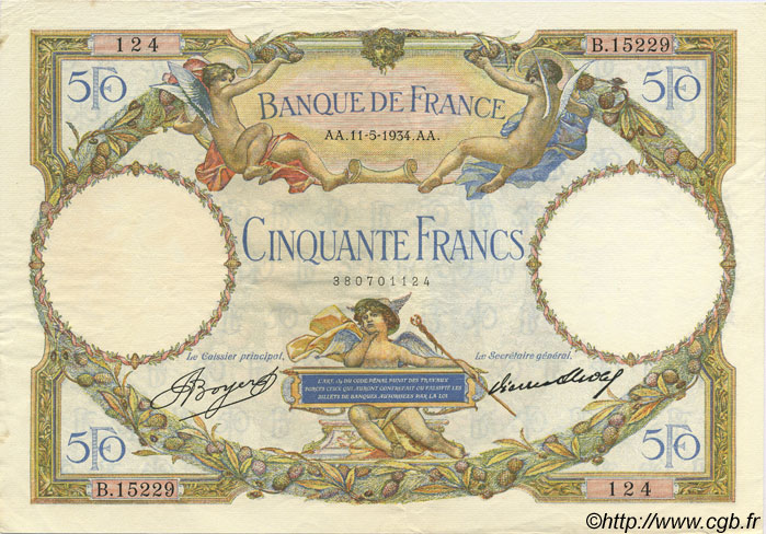 50 Francs LUC OLIVIER MERSON type modifié FRANKREICH  1934 F.16.05 VZ+
