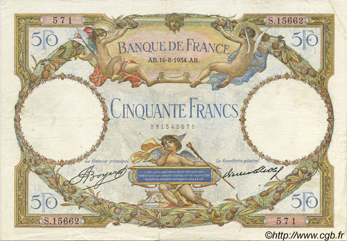 50 Francs LUC OLIVIER MERSON type modifié FRANCIA  1934 F.16.05 BB