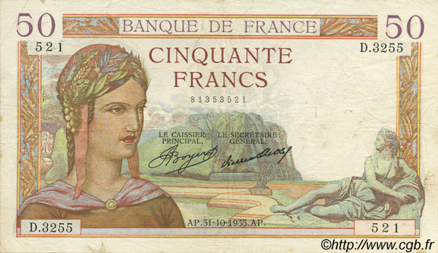 50 Francs CÉRÈS FRANCIA  1935 F.17.19 BC+