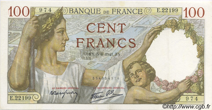 100 Francs SULLY FRANCIA  1941 F.26.53 BB