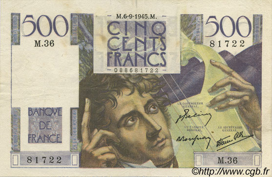 500 Francs CHATEAUBRIAND FRANCIA  1945 F.34.02 q.SPL