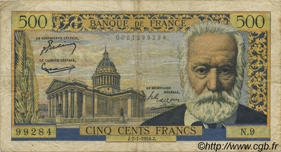 500 Francs VICTOR HUGO FRANCIA  1954 F.35.01 BC
