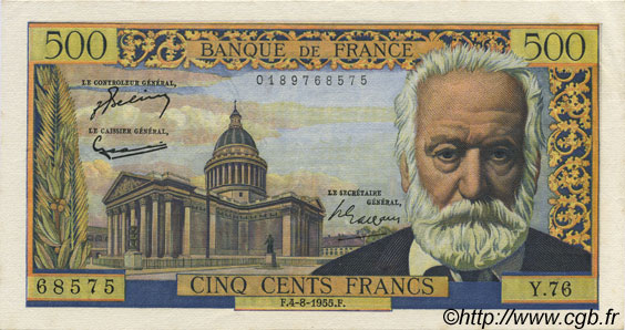 500 Francs VICTOR HUGO FRANCIA  1955 F.35.05 EBC+