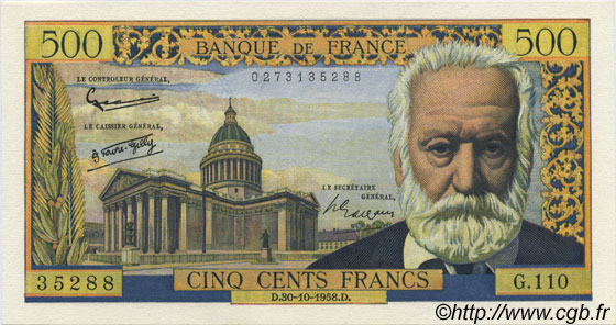 500 Francs VICTOR HUGO FRANCIA  1958 F.35.11 EBC+