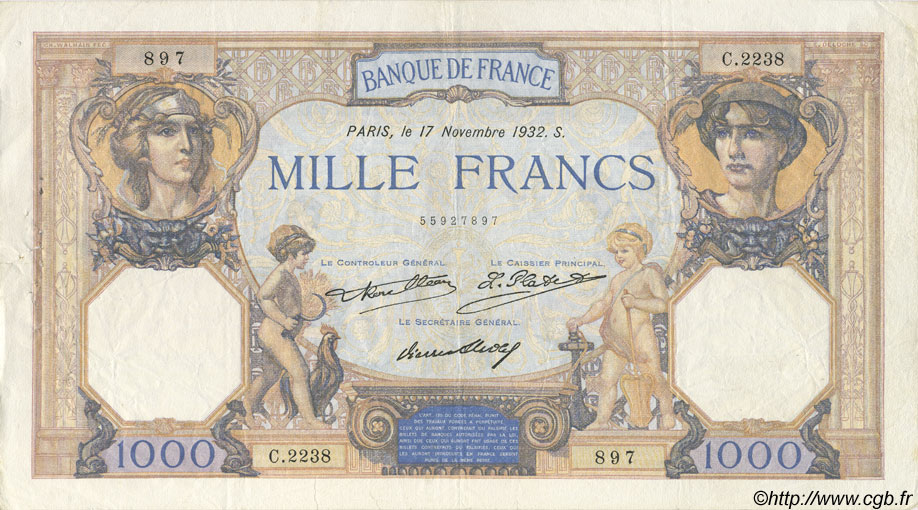 1000 Francs CÉRÈS et MERCURE FRANKREICH  1932 F.37.07 SS